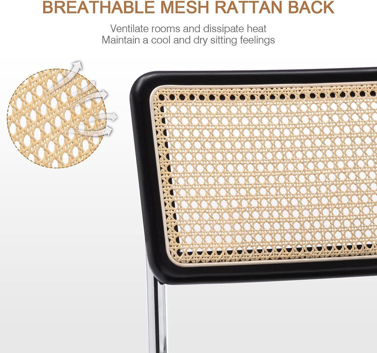 Alt view image 2 of 6 - Zesthouse Mid Century Home Office Chair Leather Desk Chair with Rattan Back, Vanity Chair for Girl Women, Upholstered Tufted Swivel Chair for Bedroom Living Room,Height Adjustable Computer Task Chair