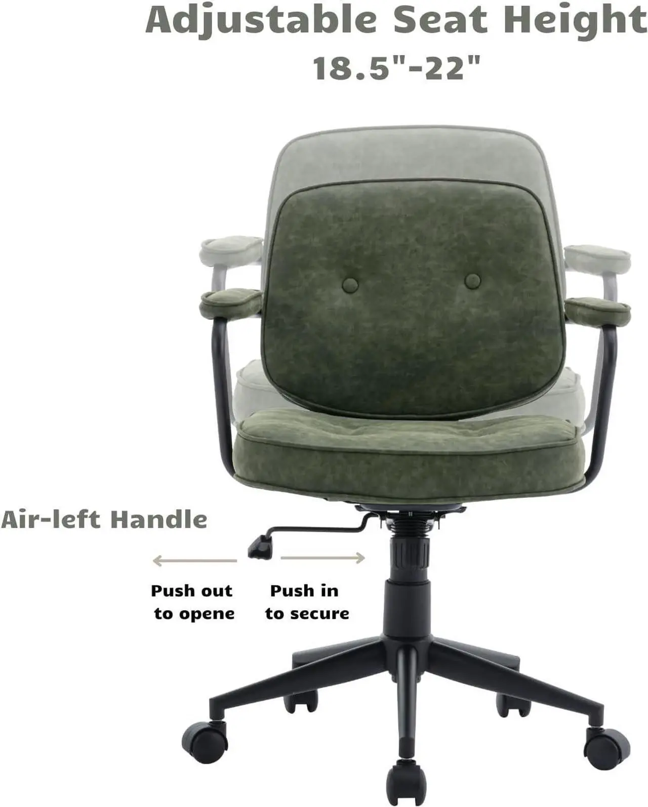 Alt view image 5 of 7 - HEAH-YO Modern PU Leather Home Office Desk Chair, Adjustable Computer Desk Chair with Wheels and Arms, Swivel Task Chair with Back Support for Home Office, Green
