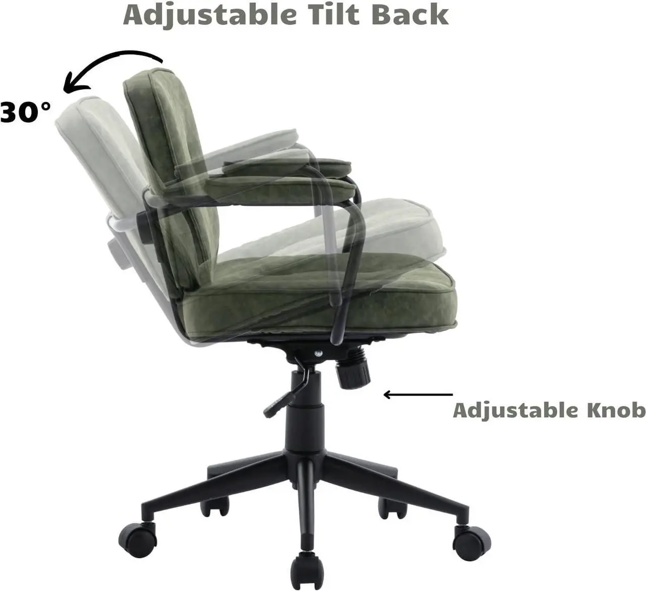 Alt view image 6 of 7 - HEAH-YO Modern PU Leather Home Office Desk Chair, Adjustable Computer Desk Chair with Wheels and Arms, Swivel Task Chair with Back Support for Home Office, Green
