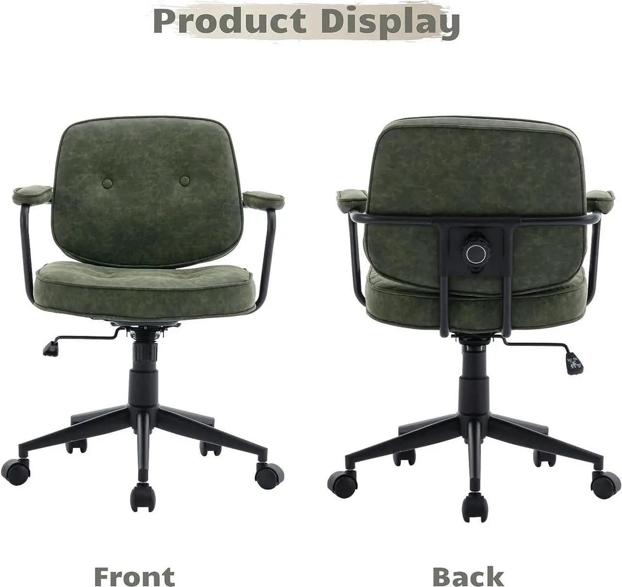 Alt view image 7 of 7 - HEAH-YO Modern PU Leather Home Office Desk Chair, Adjustable Computer Desk Chair with Wheels and Arms, Swivel Task Chair with Back Support for Home Office, Green