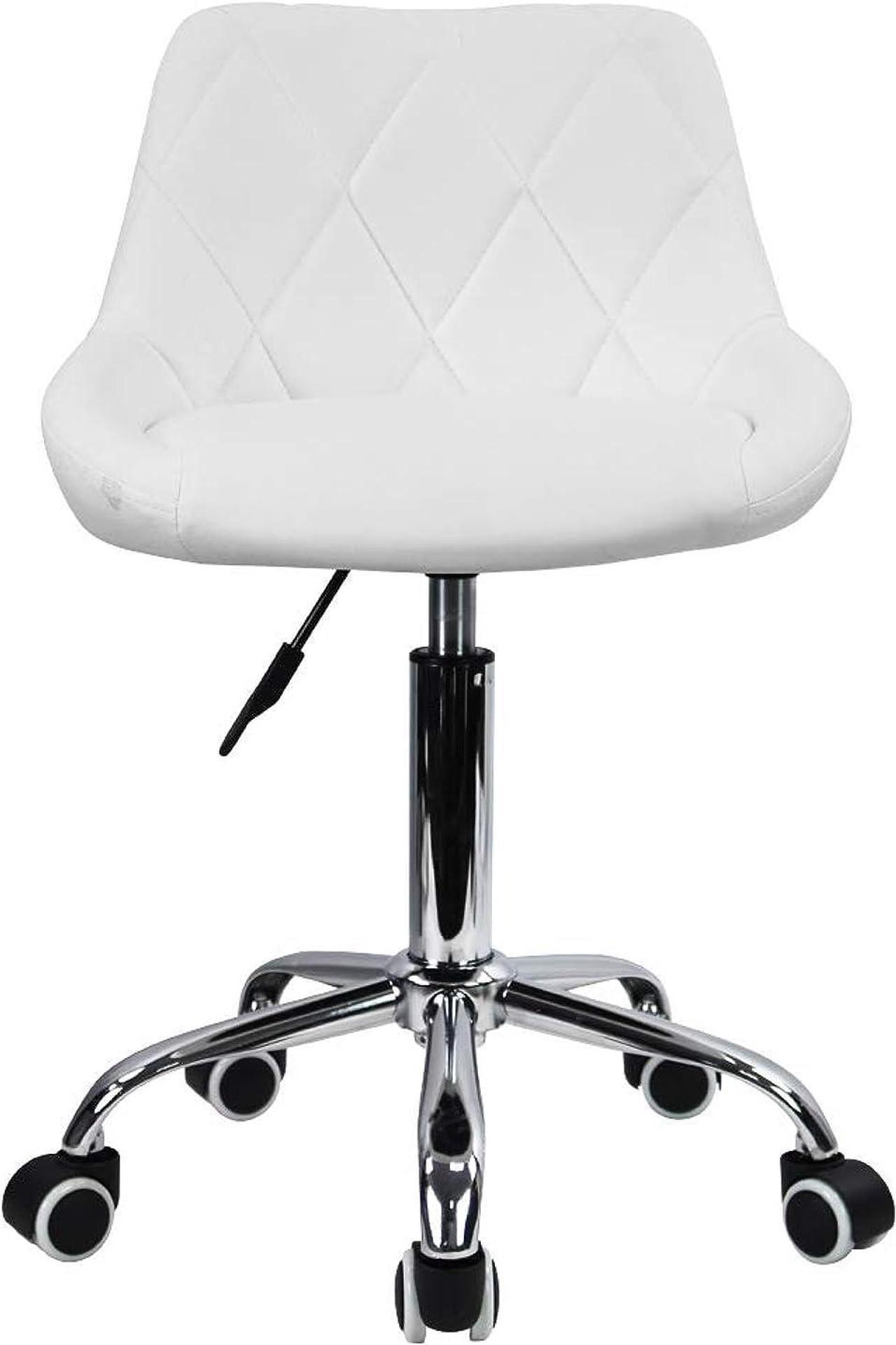 KKTONER Mid Back PU Leather Height Adjustable Swivel Modern Task Chair Computer Office Home Vanity Chair with Wheels (White)