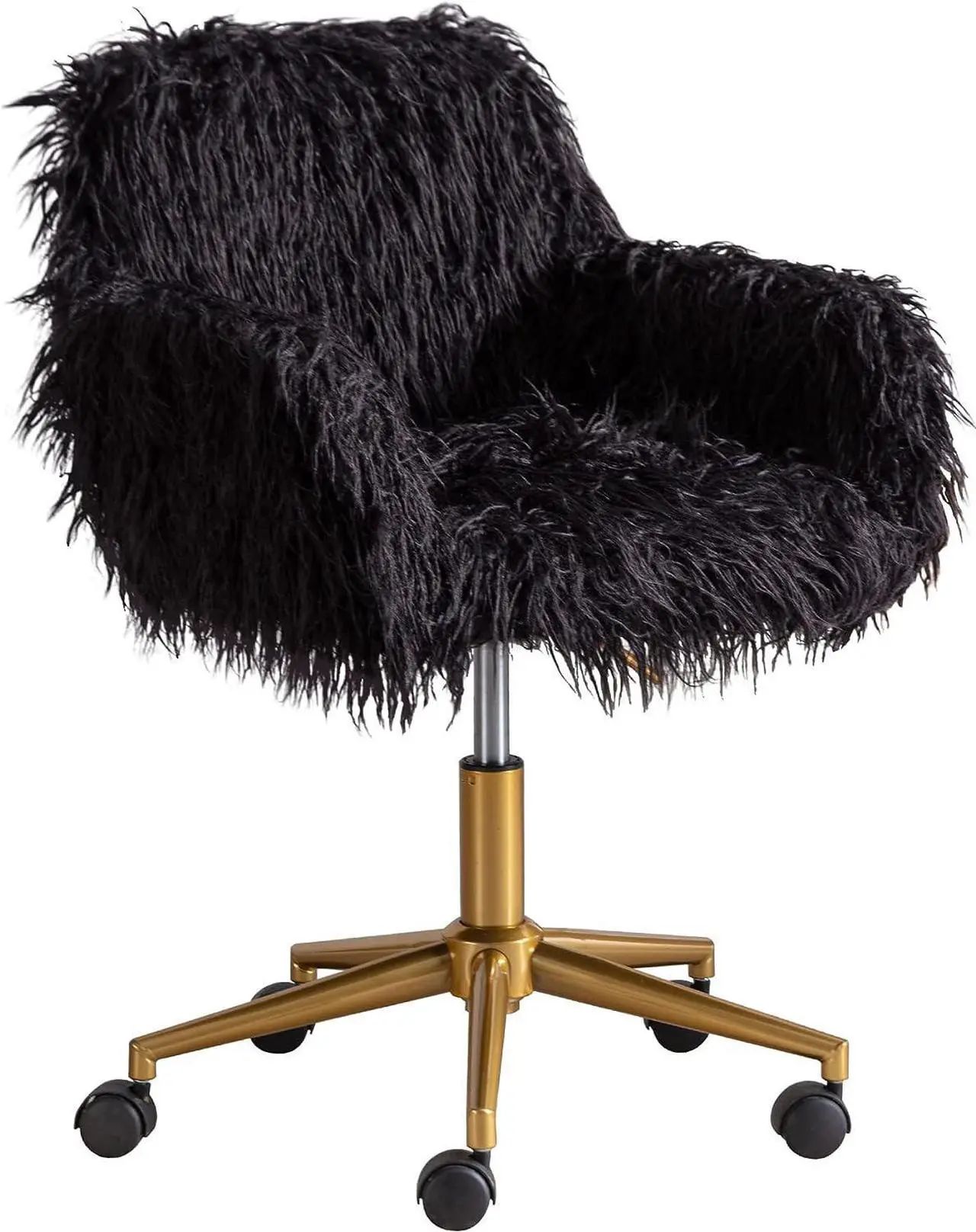 Main image of KCC Fluffy Office Desk Chair, Faux Fur Modern Swivel Armchair with Wheels, Soft Comfy Fuzzy Elegant Accent Makeup Vanity Chairs for Women Girls, Home Living Dressing Room Bedroom, Black