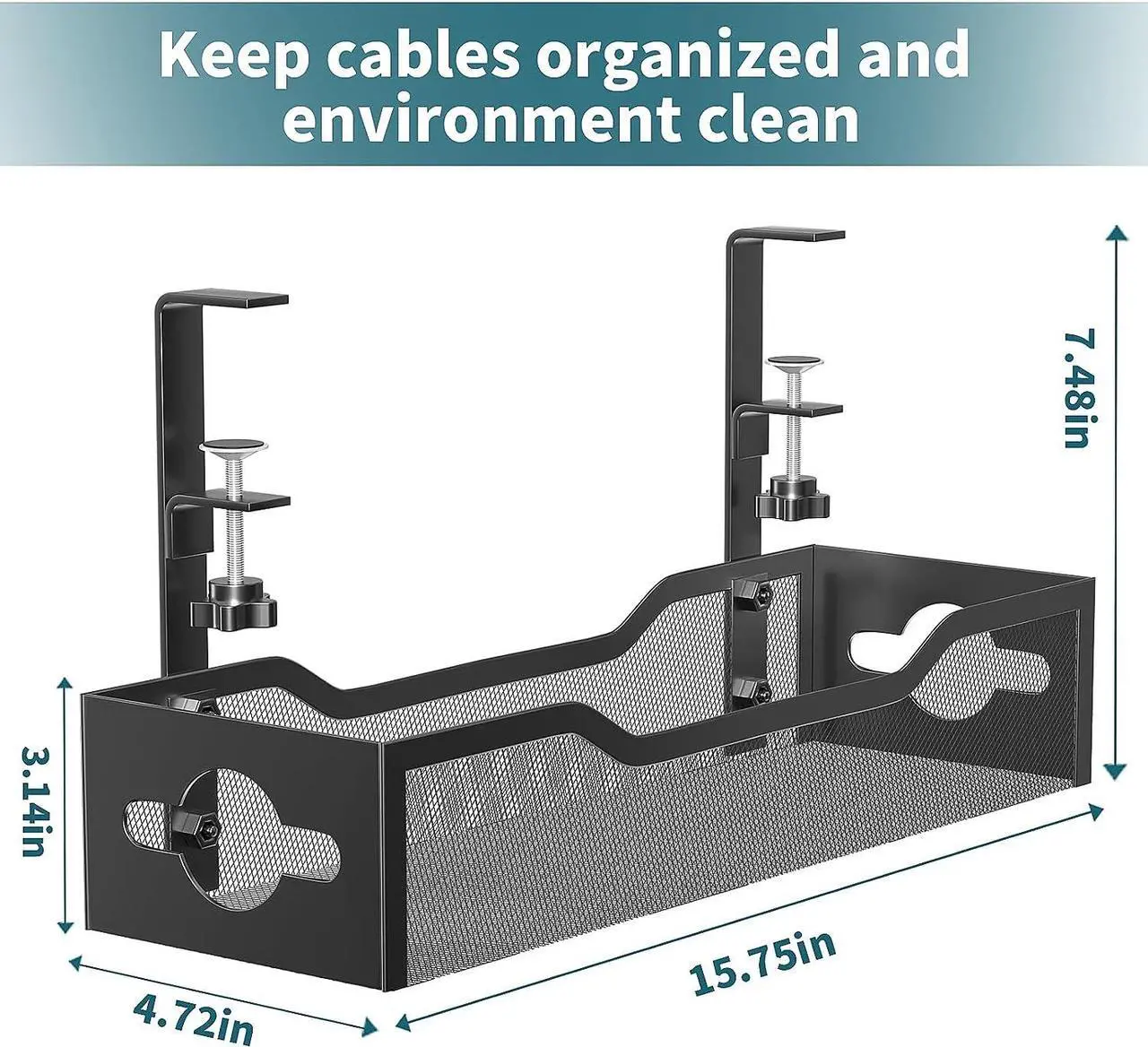 Alt view image 5 of 7 - Litwaro Under Desk Cable Management Tray Black, No Drill, Desk Cord Organizer, Wire Management, 15.75 Inches