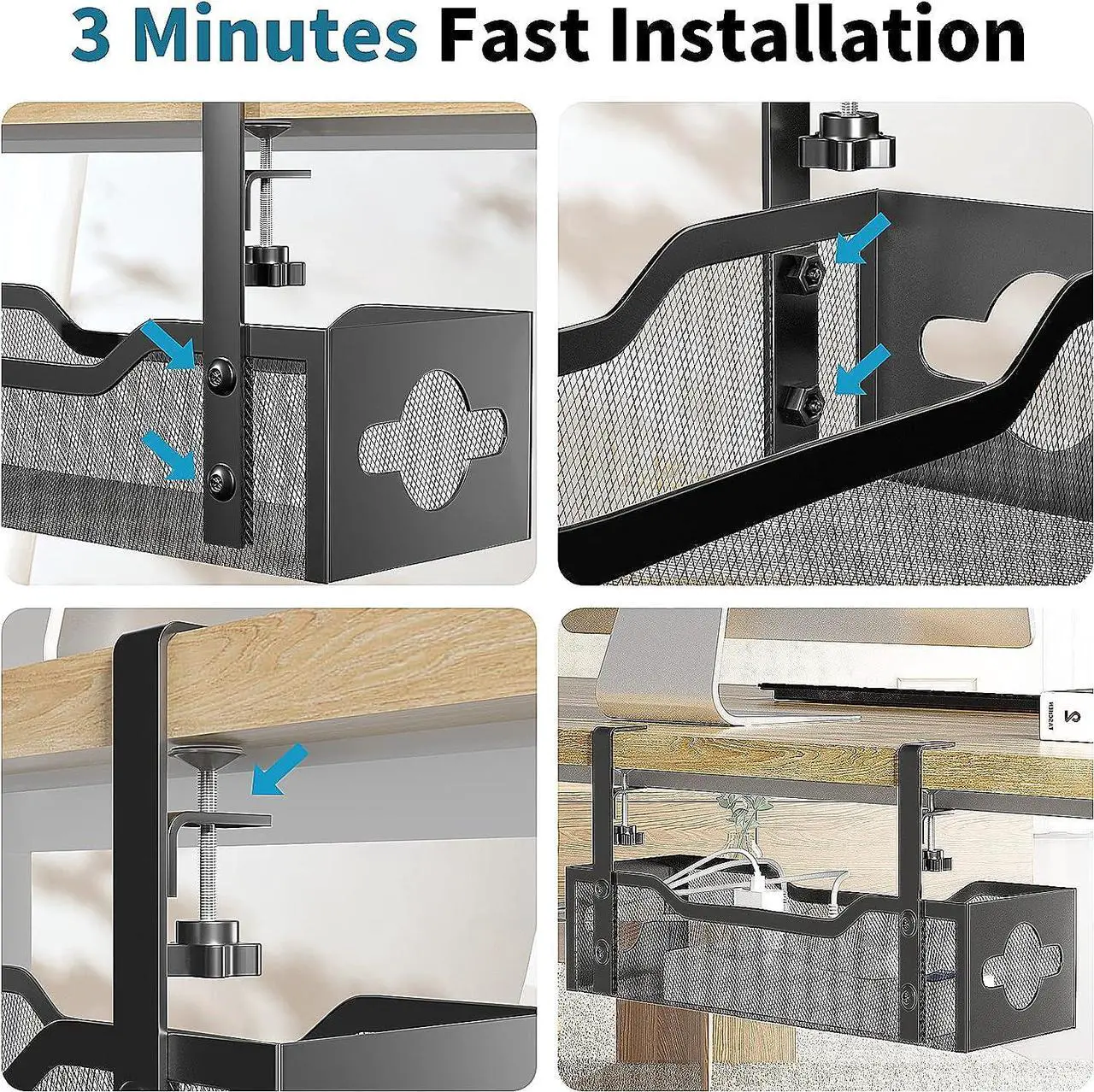 Alt view image 6 of 7 - Litwaro Under Desk Cable Management Tray Black, No Drill, Desk Cord Organizer, Wire Management, 15.75 Inches