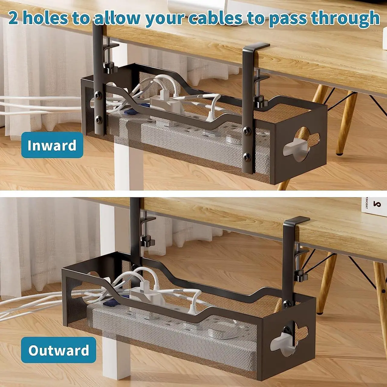 Alt view image 7 of 7 - Litwaro Under Desk Cable Management Tray Black, No Drill, Desk Cord Organizer, Wire Management, 15.75 Inches