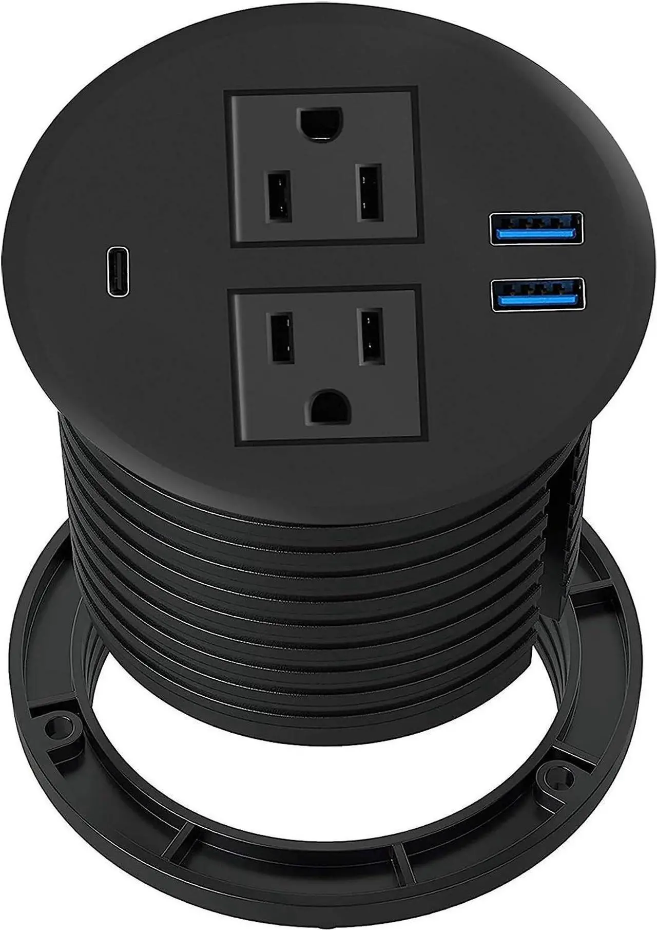 Main image of Kungfuking Desktop Power Grommet with PD 20W USB C,Recessed Power Outlets with 2 AC Plugs and 3 USB Charging Ports,Hidden Power Strip for Office Kitchen Cabinet Conference Room