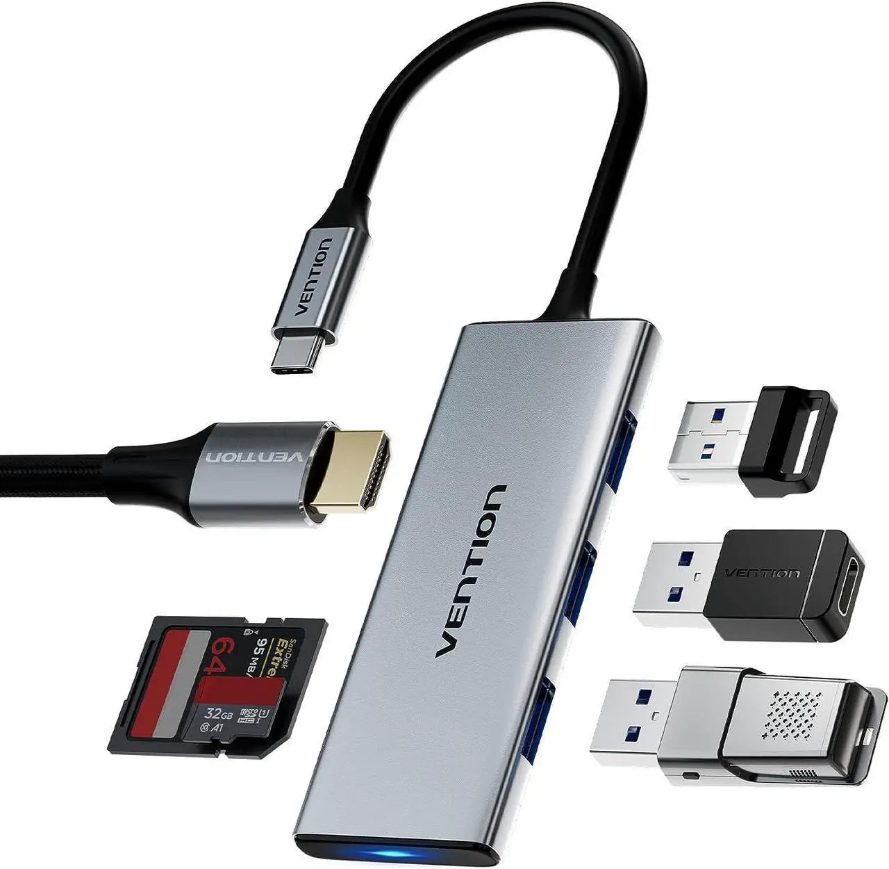 Main image of USB C Hub for MacBook, VENTION USB Type C Hub Multiport Adapter 6 in 1 with 4K HDMI USB 3.0 Data Transfer SD/TF Card Reader, USB C Dongle Compatible with MacBook Pro/Air, iPad Pro, Surface,XPS