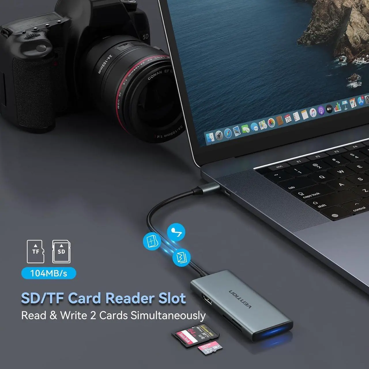 Alt view image 5 of 7 - USB C Hub for MacBook, VENTION USB Type C Hub Multiport Adapter 6 in 1 with 4K HDMI USB 3.0 Data Transfer SD/TF Card Reader, USB C Dongle Compatible with MacBook Pro/Air, iPad Pro, Surface,XPS