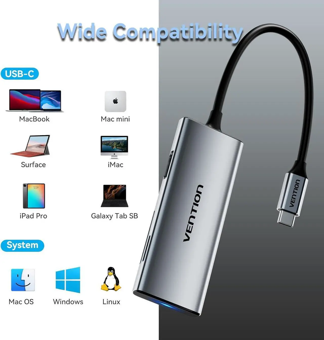 Alt view image 7 of 7 - USB C Hub for MacBook, VENTION USB Type C Hub Multiport Adapter 6 in 1 with 4K HDMI USB 3.0 Data Transfer SD/TF Card Reader, USB C Dongle Compatible with MacBook Pro/Air, iPad Pro, Surface,XPS