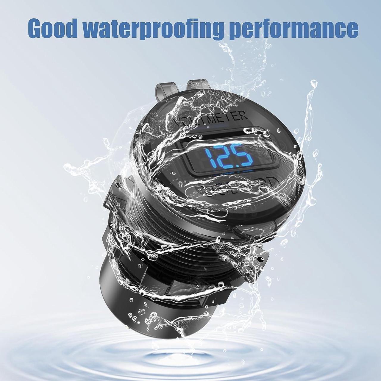 Alt view image 6 of 7 - 12V USB Car Socket Round USB C 12V Outlet, 3-Port Marine USB Fast Charger Waterproof Cigarette Outlet USB Replacement Aluminum with Switch & Voltmeter, Suitable for Boat Golf Cart RV Motorcycle Truck