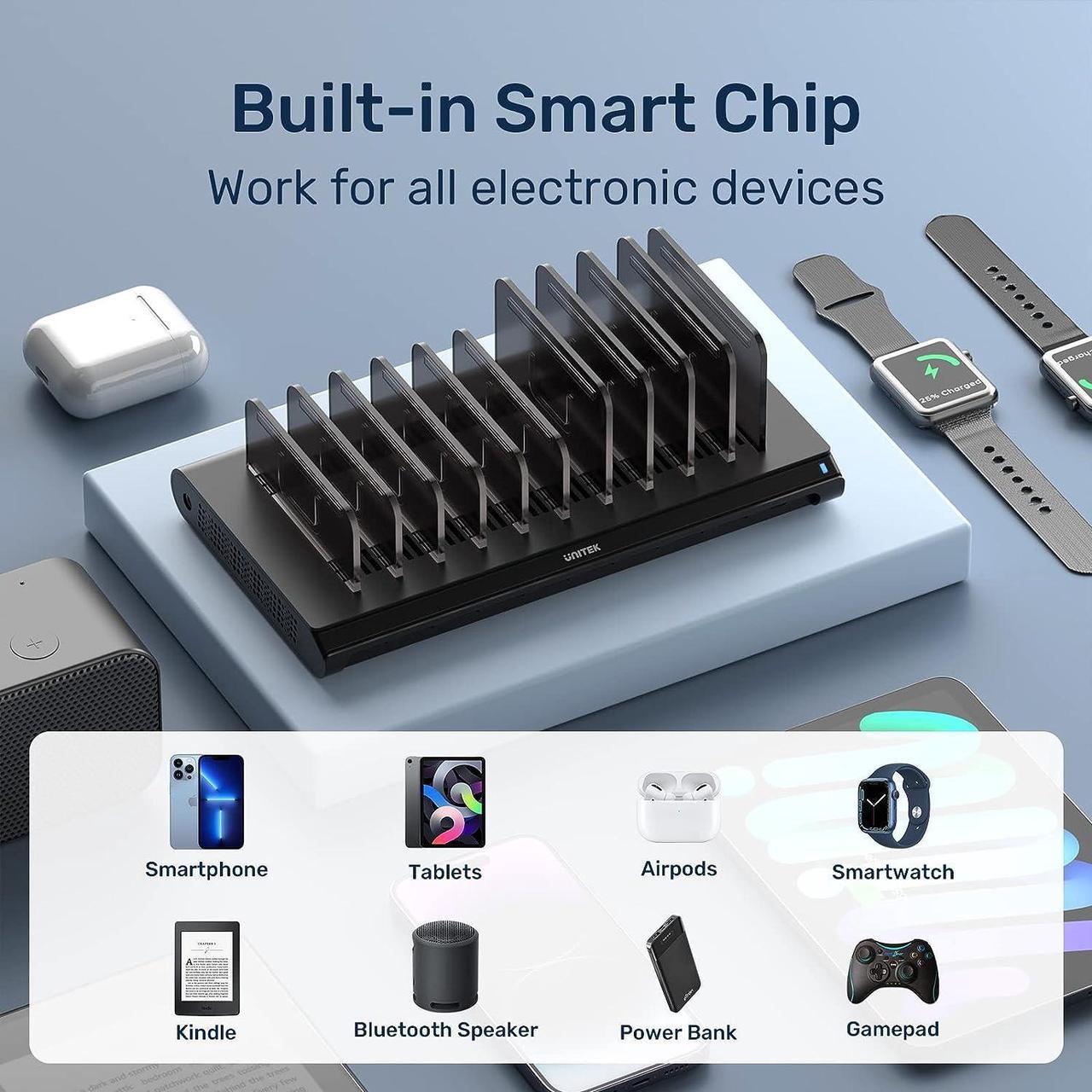 Alt view image 4 of 7 - Unitek Multi USB Charging Station - 10 Ports Fast iPad Charging Dock with Type-C & 2 QC 3.0 Port, Charger Station Organizer for Multiple Devices Designed for iPhone, Kindle, Android, Tablets