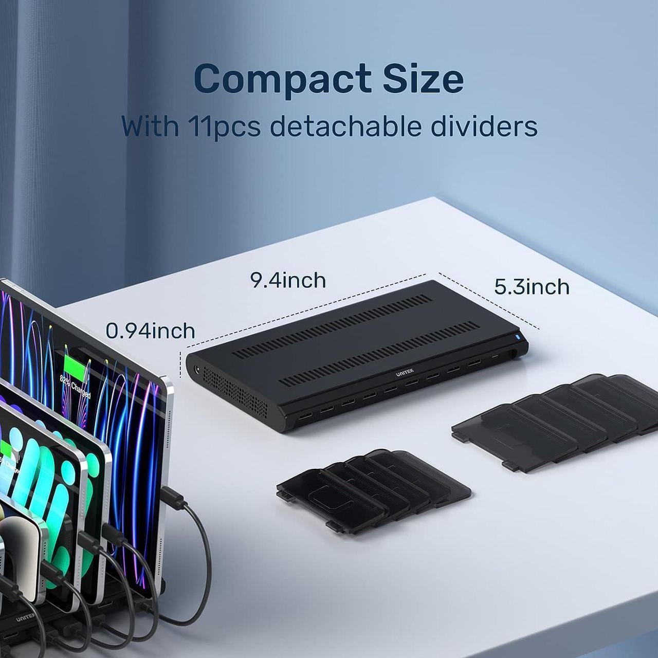 Alt view image 7 of 7 - Unitek Multi USB Charging Station - 10 Ports Fast iPad Charging Dock with Type-C & 2 QC 3.0 Port, Charger Station Organizer for Multiple Devices Designed for iPhone, Kindle, Android, Tablets