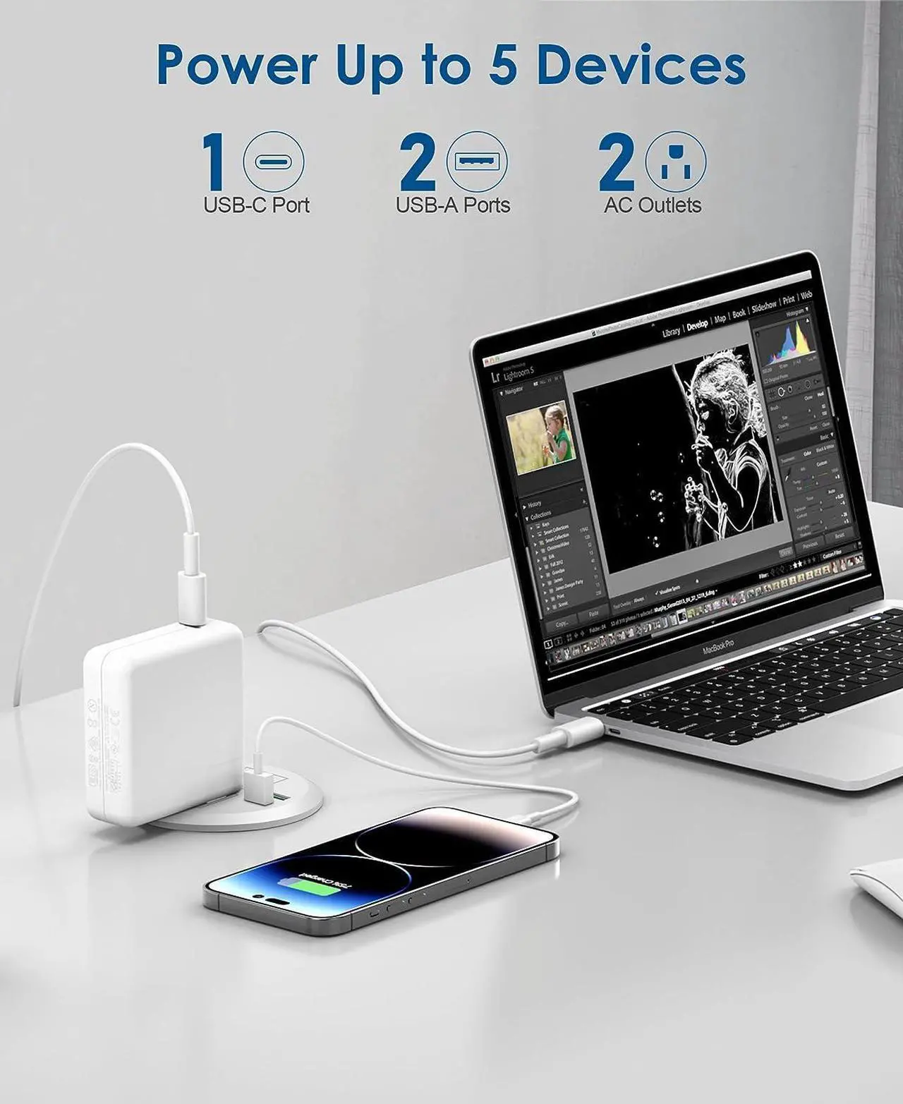 Alt view image 2 of 7 - 3-inch Desktop Power Grommet,Max 65W USB C Charger,2 Outlets and 3 USB, High-Speed Charging Station, Flush Mount Desk Hole Round Power Outlet, Recessed Power Strip,6ft Cord Flat Plug