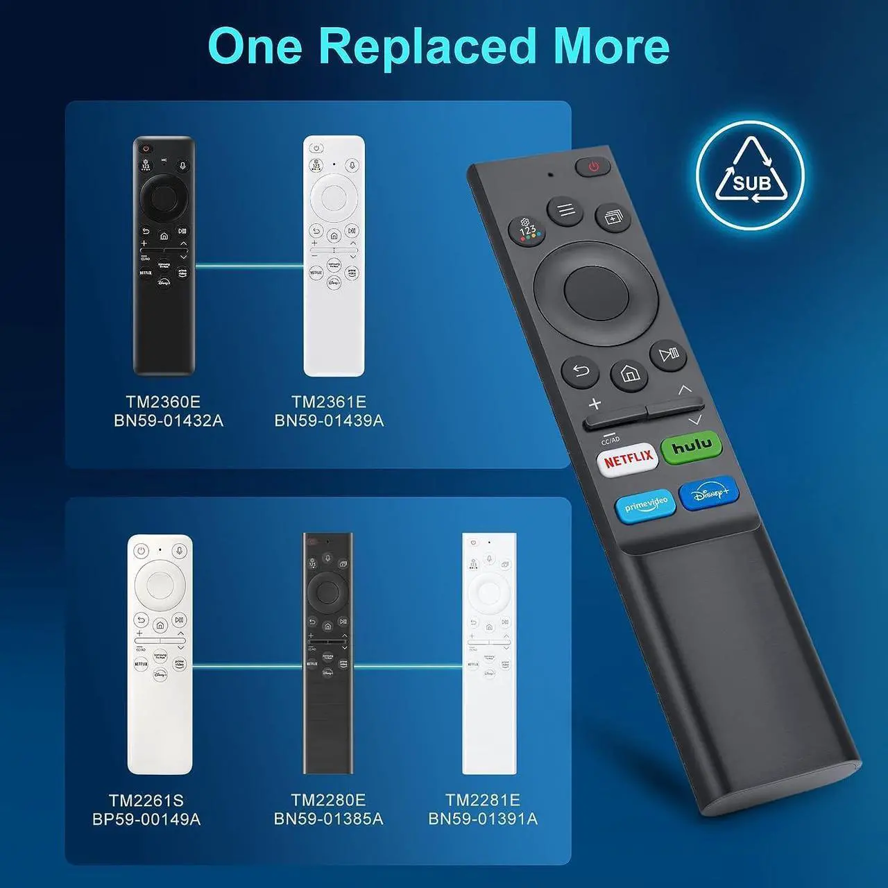 Alt view image 4 of 7 - Universal Replacement Remote for Samsung-TV-Remote, Compatible All Samsung Frame Serif Crystal UHD Neo QLED OLED 4K 8K Smart TVs Monitors G65B G7 G70B G85SB M70B M8 S55BG97