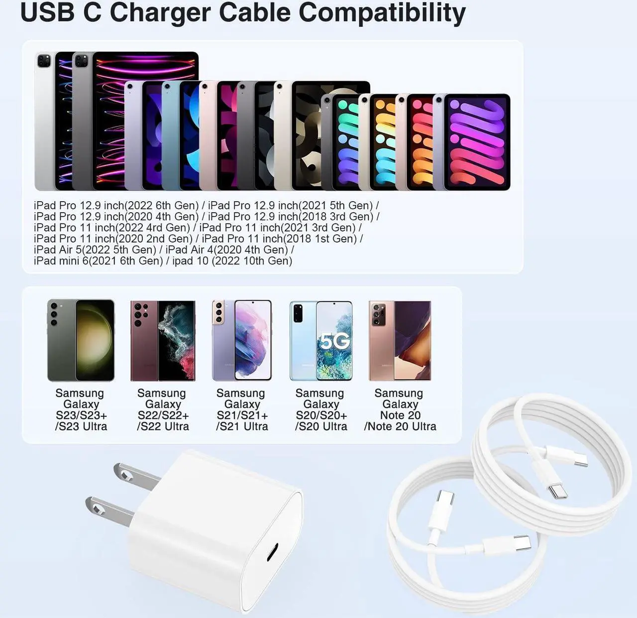 Alt view image 6 of 7 - iPad Pro Charger Fast Charging,[Apple Certified]2Pack 10ft iPad Charger Cord Cable with USB C Block Plug for iPad Pro 2022/2021/2020/2018 12.9/11/10.9 inch,5/4/3/2/1th Generation,Air 5/4th,Mini 6 Gen