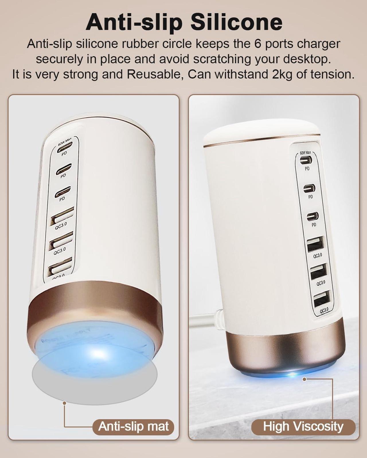 Alt view image 3 of 7 - 60W USB-C Charging Station for Multiple Devices, Universal 20W USB-C & 18W USB Charging Hub, Smart IC Identification Technology Charging Tower for iPhone iPad Tablets Smartphones, Home Office Use
