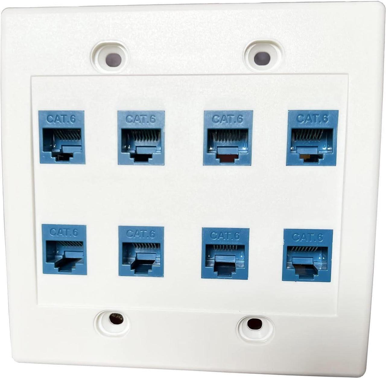 Alt view image 2 of 4 - diyTech Ethernet Wall Plate - 8 Port RJ45 Cat6 Ethernet Wall Outlet, Female to Female Cat6 Wall Jack Keystone, Ethernet Plug in Wall Outlet, for Network Outlet Setup - White