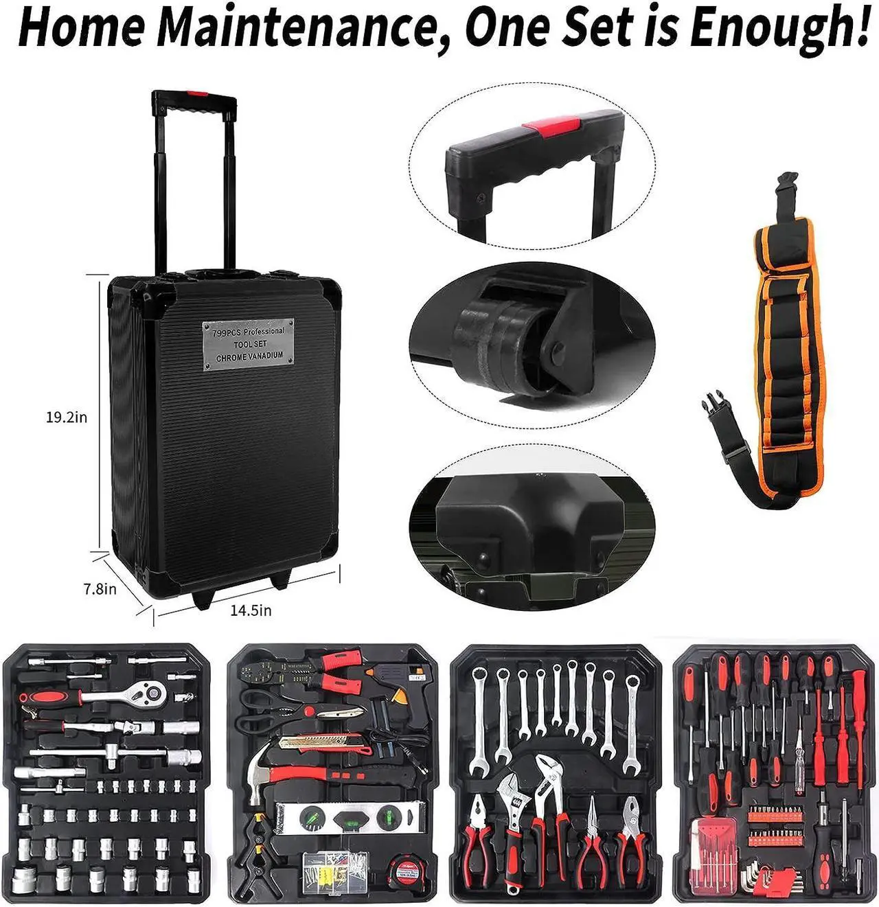 Alt view image 2 of 7 - Tool Set with Tool Box, Household Tool Kit, General Home/Auto Repair Tool Set, Storage Case Socket Wrench Sets for Home Maintenance, Perfect for Handyman, Homeowner, Dryer(Black)