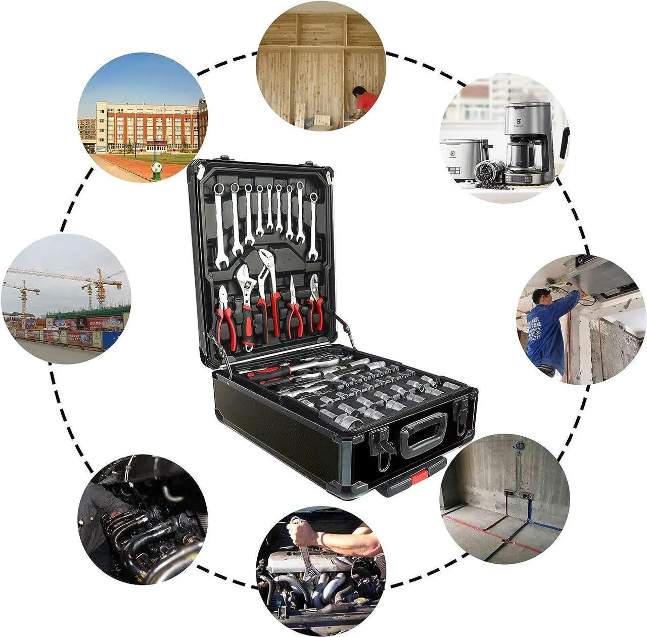 Alt view image 5 of 7 - Tool Set with Tool Box, Household Tool Kit, General Home/Auto Repair Tool Set, Storage Case Socket Wrench Sets for Home Maintenance, Perfect for Handyman, Homeowner, Dryer(Black)