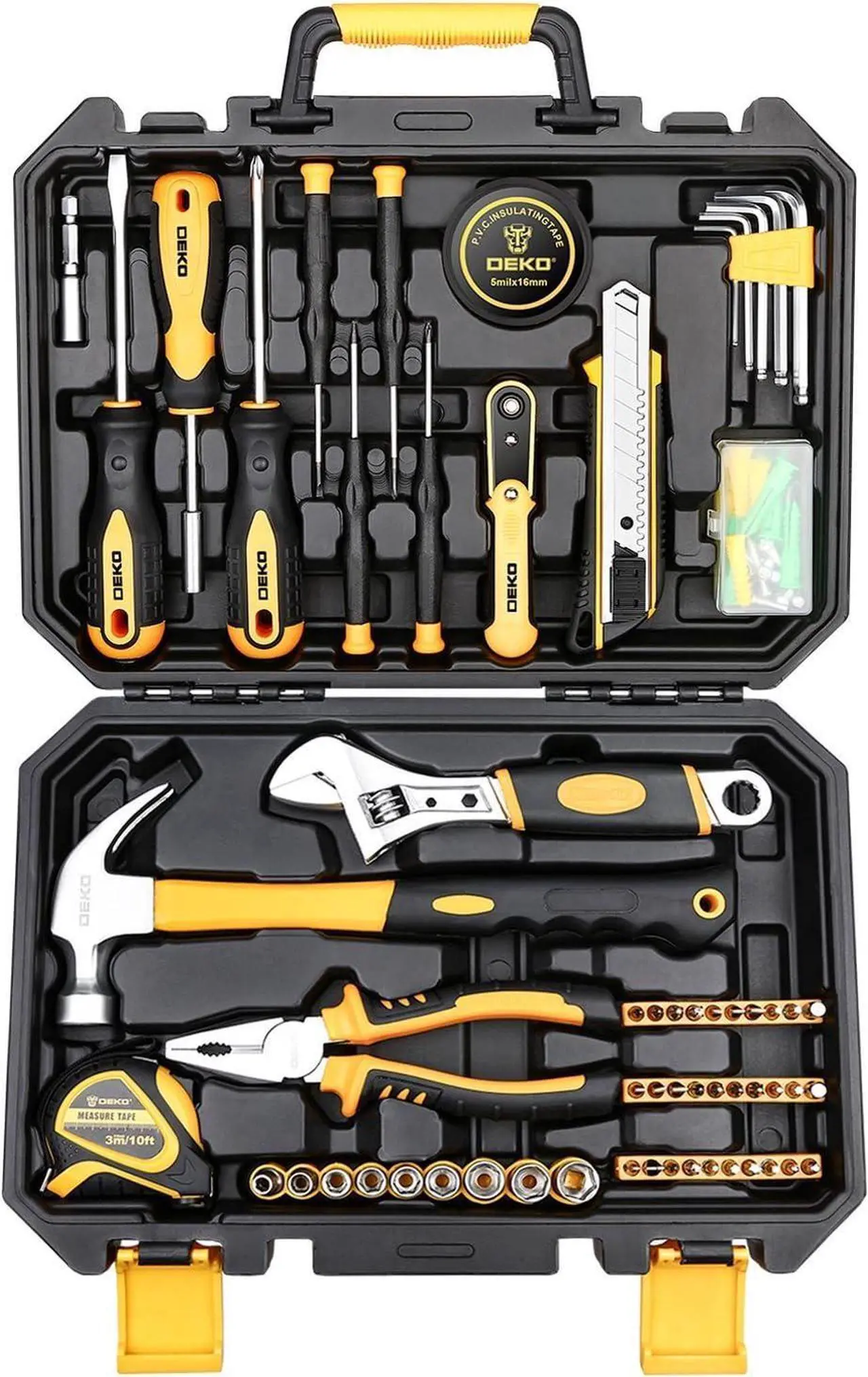 Main image of DEKOPRO 100 Piece Tool Set,General Household Hand Tool Kit,with Plastic Toolbox Storage Case for Handyman,Home Maintenance