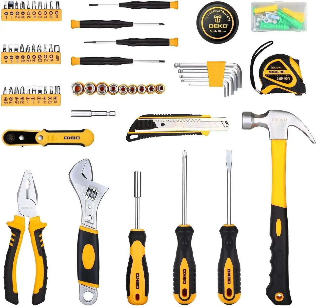 Alt view image 3 of 7 - DEKOPRO 100 Piece Tool Set,General Household Hand Tool Kit,with Plastic Toolbox Storage Case for Handyman,Home Maintenance