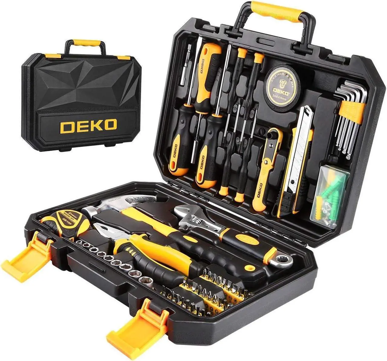Alt view image 7 of 7 - DEKOPRO 100 Piece Tool Set,General Household Hand Tool Kit,with Plastic Toolbox Storage Case for Handyman,Home Maintenance