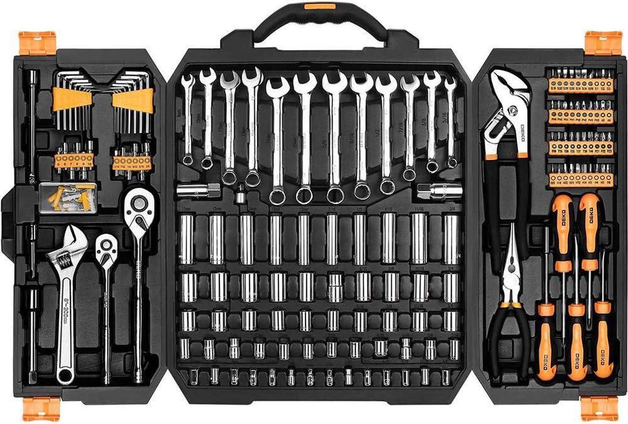 DEKOPRO 192 Piece Mixed Tool Kit Home Mechanics Repair Tool Set,Auto Repair Hand Tool Set Wrench Set with Plastic Toolbox Storage Case