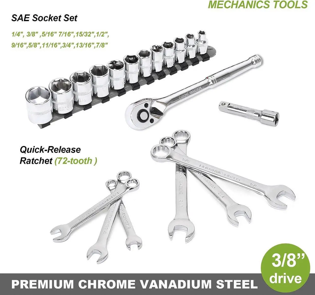 Alt view image 3 of 7 - FASTPRO 236-Piece Home Repairing Tool Set, Mechanics Hand Tool Kit with 12-Inch Wide Mouth Open Storage Bag, Household Tool Set for DIY, Home Maintenance, Green