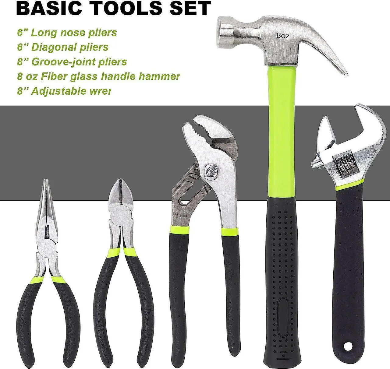 Alt view image 4 of 7 - FASTPRO 236-Piece Home Repairing Tool Set, Mechanics Hand Tool Kit with 12-Inch Wide Mouth Open Storage Bag, Household Tool Set for DIY, Home Maintenance, Green