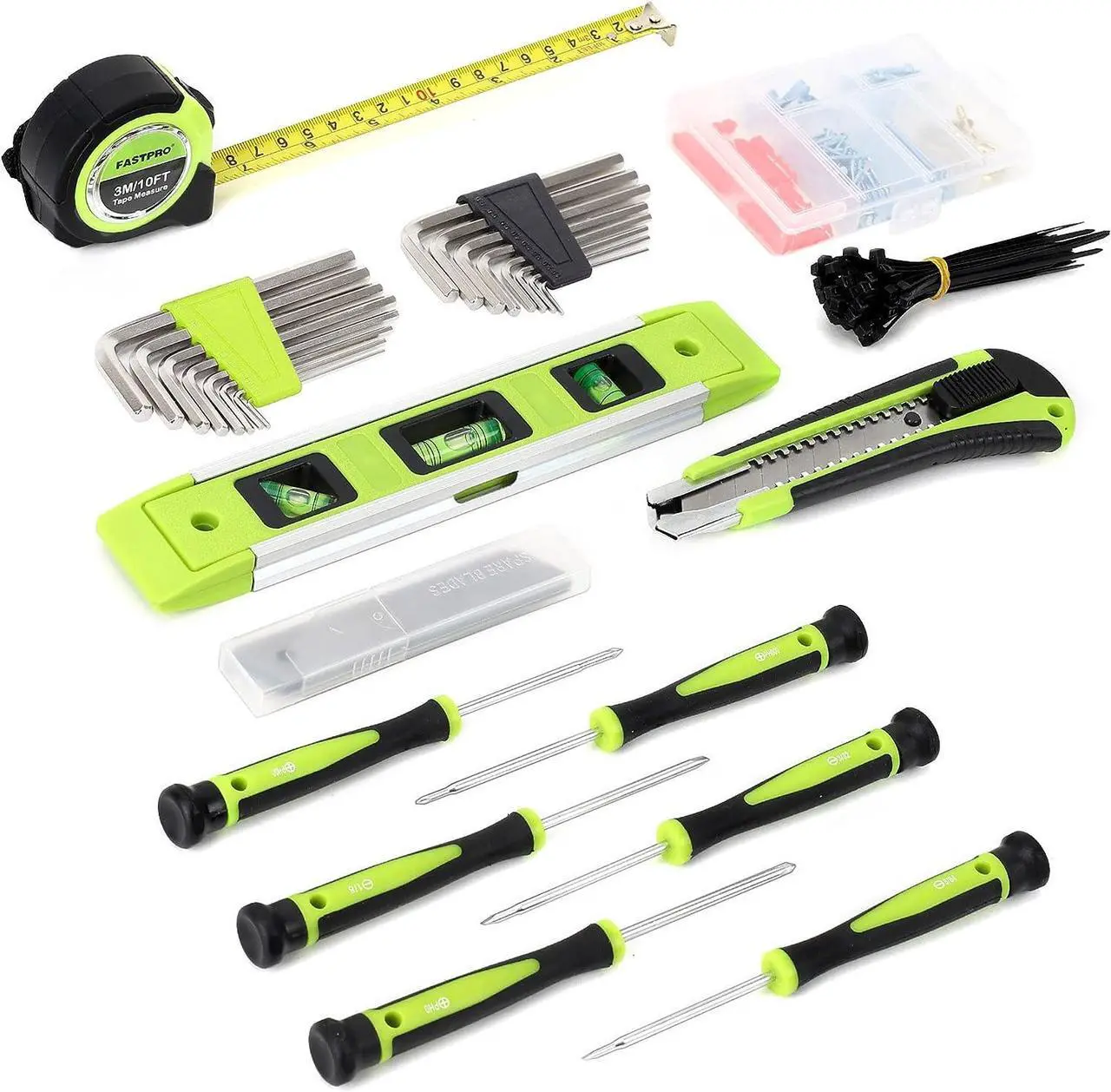 Alt view image 6 of 7 - FASTPRO 236-Piece Home Repairing Tool Set, Mechanics Hand Tool Kit with 12-Inch Wide Mouth Open Storage Bag, Household Tool Set for DIY, Home Maintenance, Green