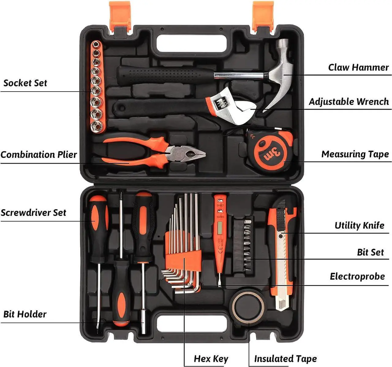 Alt view image 6 of 6 - Yougfin Tool Set, 38-Piece General Household Basic Hand Tools Kit with Plastic Toolbox Storage Case, Ideal for Home Repairing & Maintenance