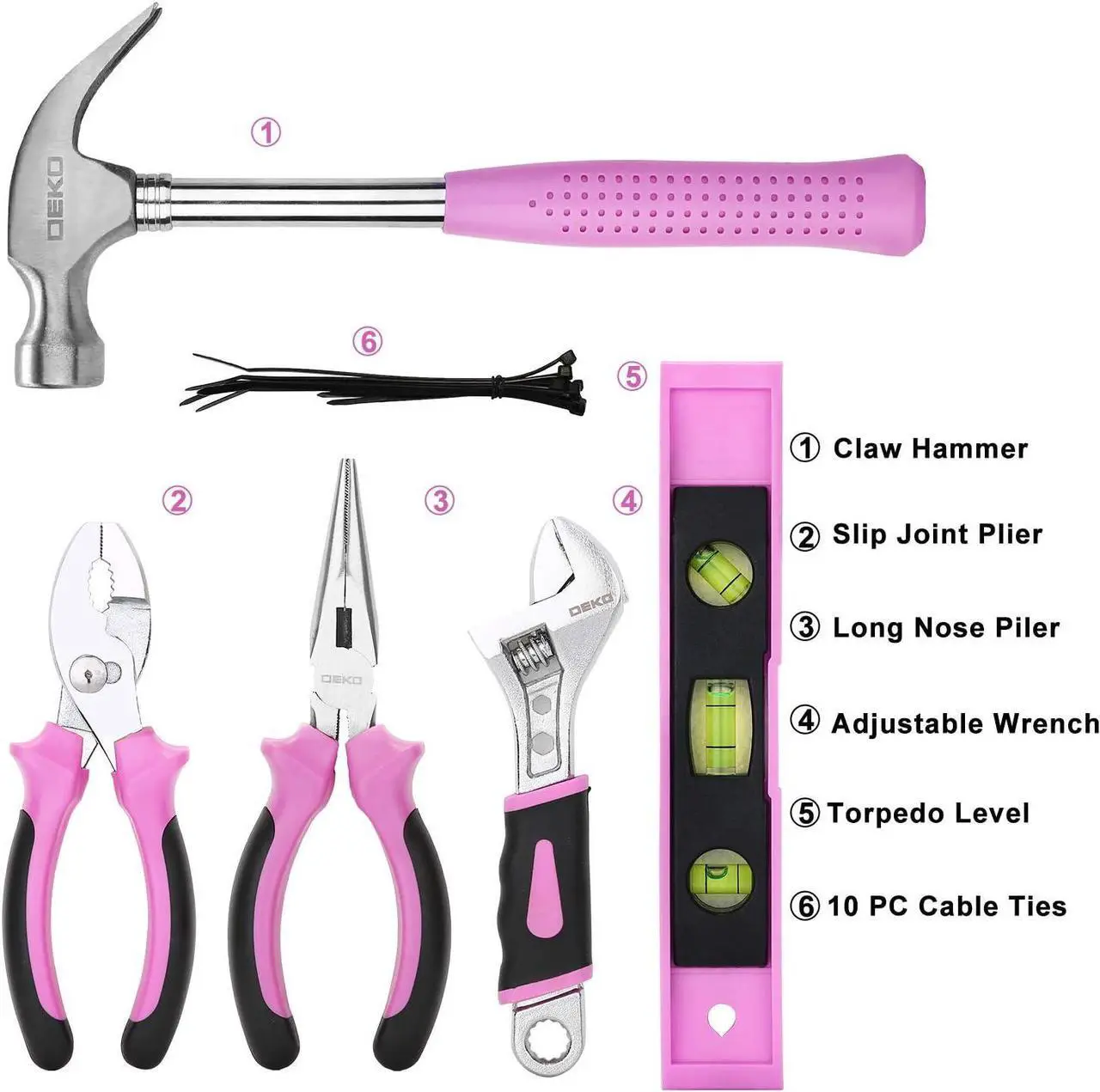 Alt view image 3 of 7 - DEKO Pink Tool Set 110 Piece Household Tool Kit,Ladies Portable Tool Set with Easy Carrying Pouch, Perfect for DIY Projects, Home Maintenance