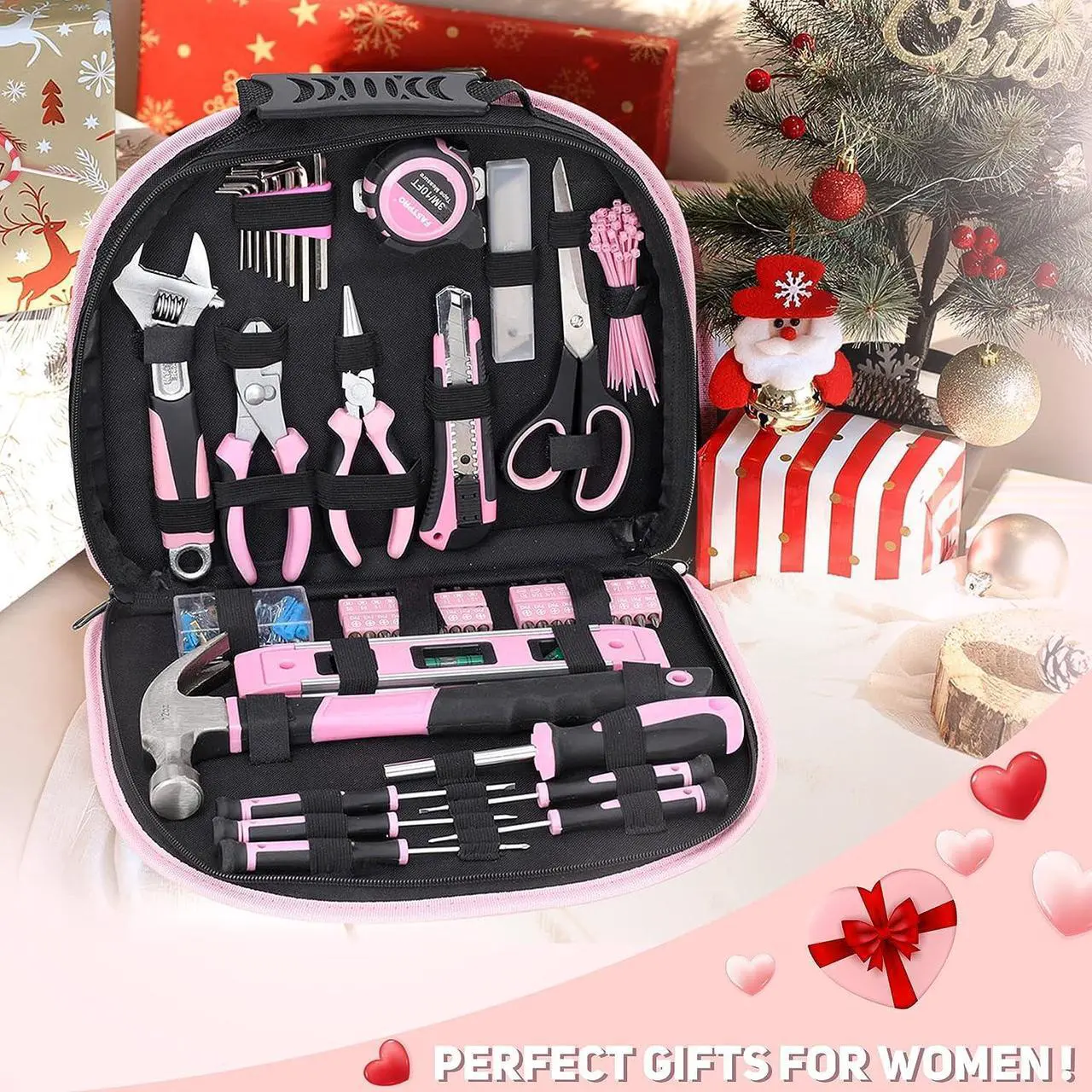 Alt view image 7 of 7 - TOPLINE 208-Piece Pink Tool Kits for Women with Round Pouch, Small Tools Kit for Apartment, Home, Household Ladies Pink Tool Set for Best Gifts and Home Maintenance