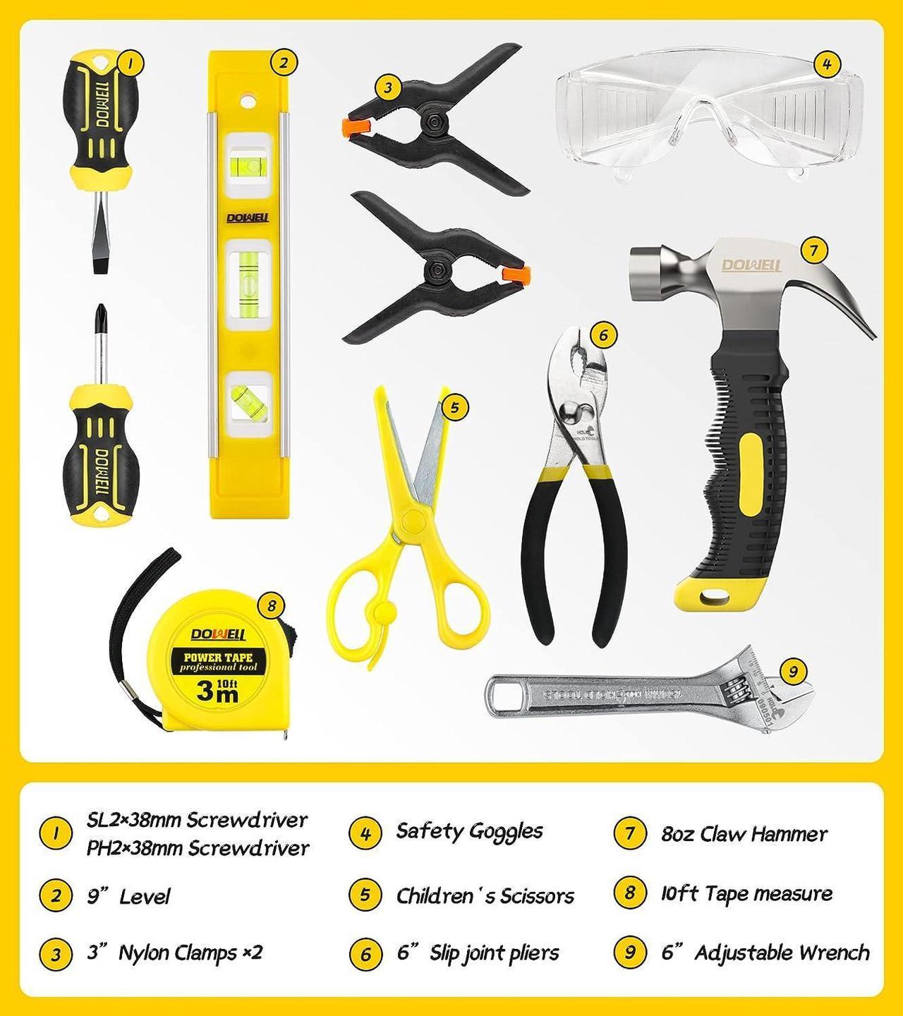 Alt view image 2 of 7 - DOWELL Kids Tool Set with Tool Bag including Real Metal Hand Tools for Boys& Girls, Children&Junior Learning Tool Kit for Home DIY, Age 8+