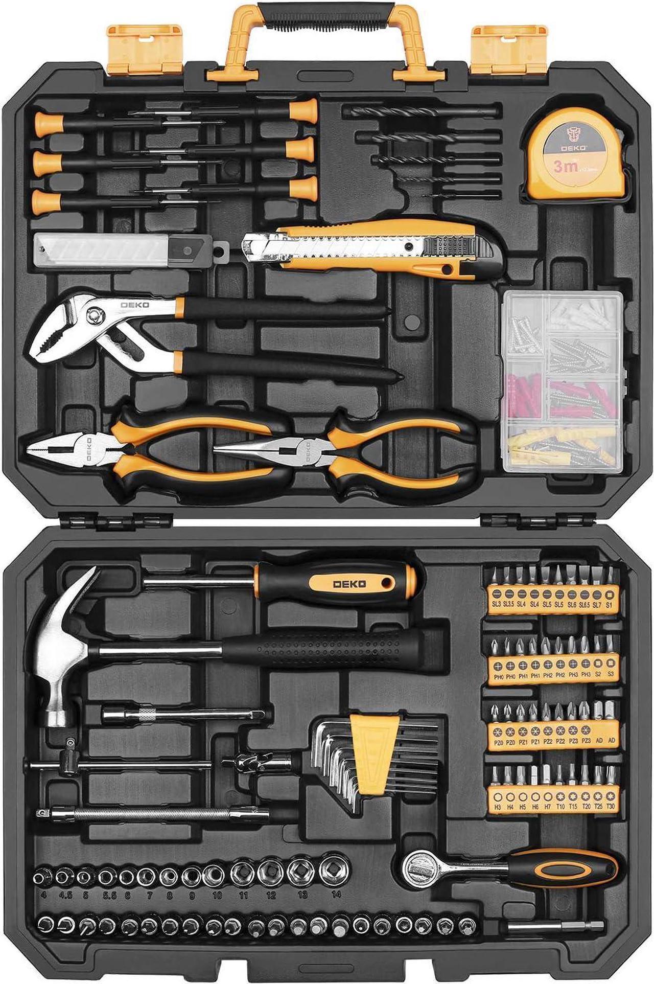 DEKOPRO 196 Piece Tool Set General Household Hand Tool Kit with Rip Claw Hammer,Lineman's Plier, Measure Tape Rule & Plastic Toolbox Storage Case