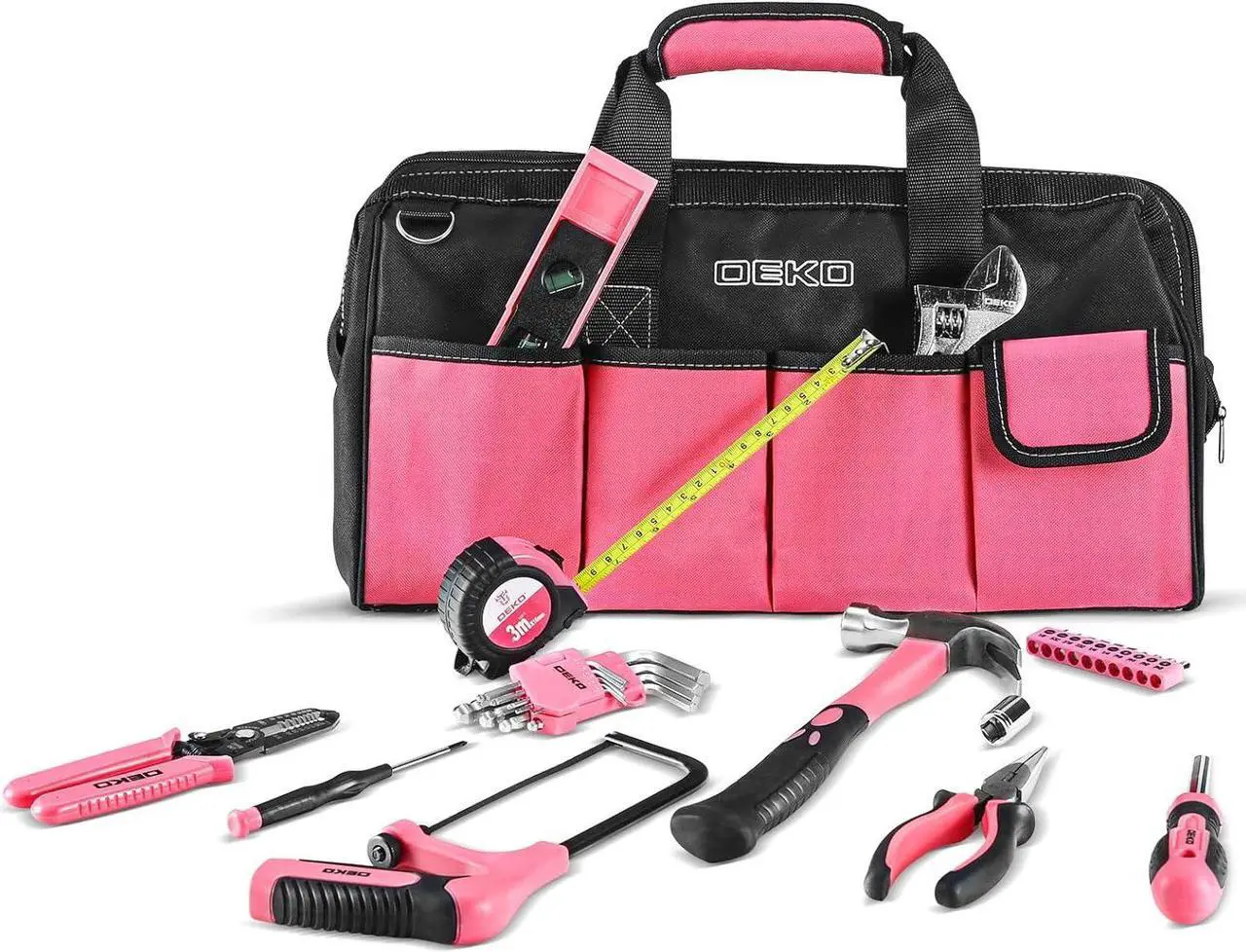 Alt view image 2 of 6 - DEKOPRO Pink Tool Set for Women Ladies Girls, 226-Piece Household Hand Tool Kit with Wide Mouth Open Storage Tool Bag for DIY, Home and Equipment Maintenance