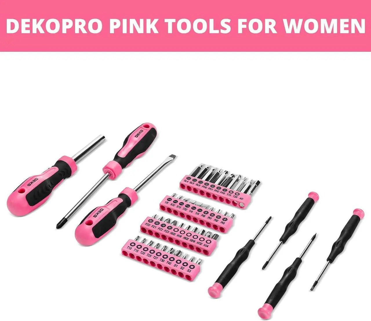 Alt view image 3 of 6 - DEKOPRO Pink Tool Set for Women Ladies Girls, 226-Piece Household Hand Tool Kit with Wide Mouth Open Storage Tool Bag for DIY, Home and Equipment Maintenance