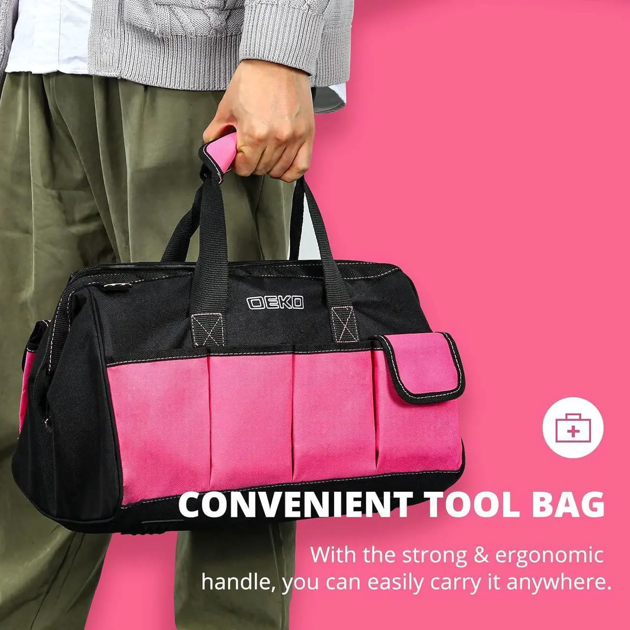 Alt view image 4 of 6 - DEKOPRO Pink Tool Set for Women Ladies Girls, 226-Piece Household Hand Tool Kit with Wide Mouth Open Storage Tool Bag for DIY, Home and Equipment Maintenance