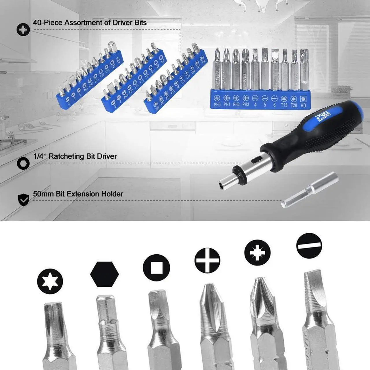 Alt view image 2 of 7 - Prostormer 198-Piece General Household Hand Tool Set, Multi-Purpose Basic Home Repair Tool Kit with Wide Mouth Open Storage Tool Bag for DIY and Home Maintenance