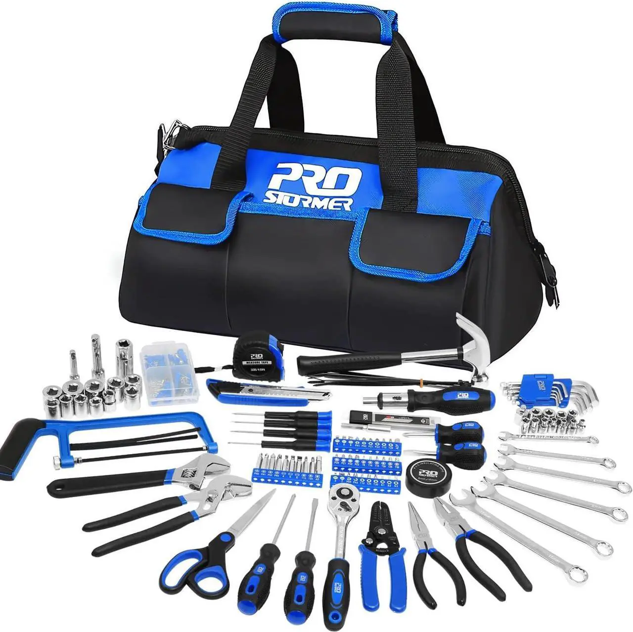 Main image of Prostormer 198-Piece General Household Hand Tool Set, Multi-Purpose Basic Home Repair Tool Kit with Wide Mouth Open Storage Tool Bag for DIY and Home Maintenance