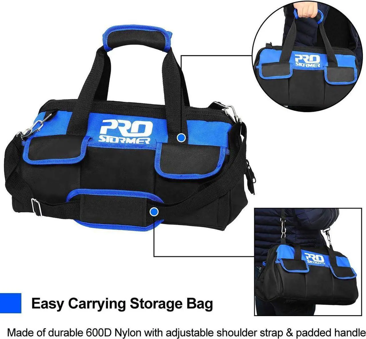 Alt view image 6 of 7 - Prostormer 198-Piece General Household Hand Tool Set, Multi-Purpose Basic Home Repair Tool Kit with Wide Mouth Open Storage Tool Bag for DIY and Home Maintenance