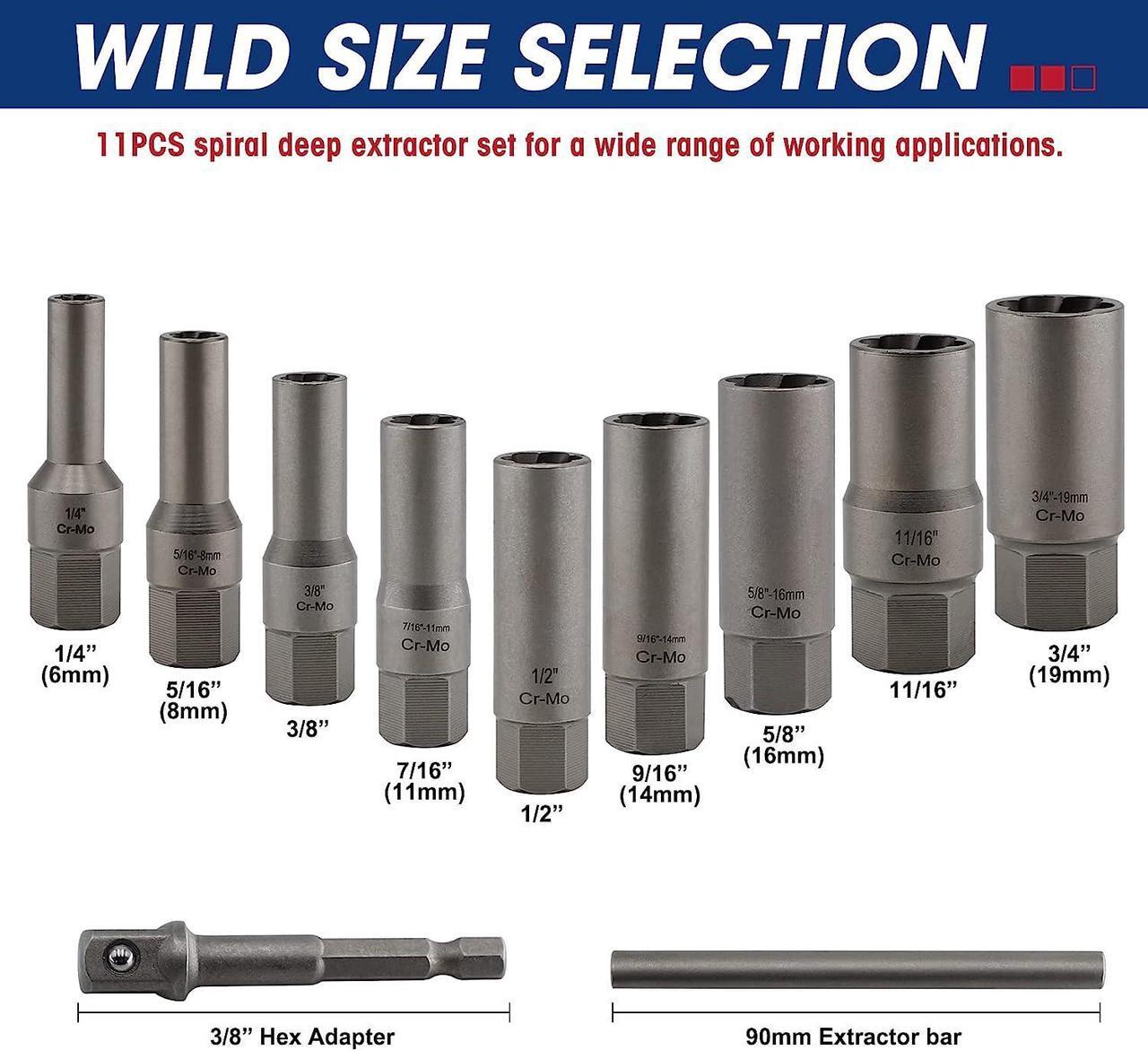 Alt view image 2 of 7 - RIZOM 11-Piece Spiral Type Deep Bolt Extractor Set, Stripped Nut Remover Set, for Removing Spark Plug, Broken Bolts, Studs, Fittings, Threaded Pipes and Pins