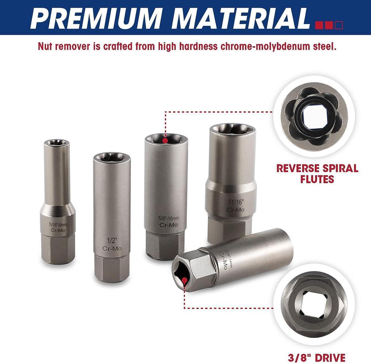Alt view image 3 of 7 - RIZOM 11-Piece Spiral Type Deep Bolt Extractor Set, Stripped Nut Remover Set, for Removing Spark Plug, Broken Bolts, Studs, Fittings, Threaded Pipes and Pins