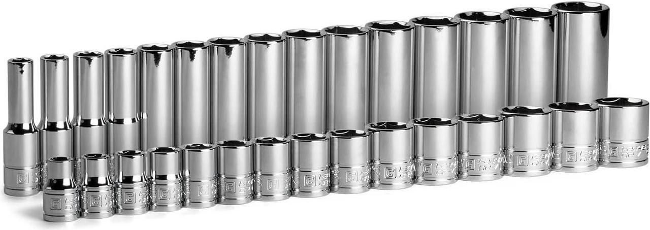 Capri Tools 3/8 in. Drive Shallow and Deep Chrome Socket Set, 6-Point, 8 to 22 mm, 30-Piece