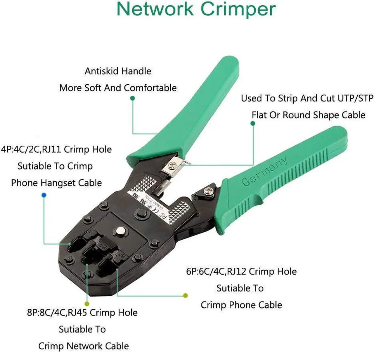 Alt view image 2 of 7 - Hiija Network Tool Kit Professional Network Maintenance LAN Cable Tester, RJ45 Crimper 9 in 1 Repair Tools RJ45 Crimp Tool, 8P8C RJ45 Connectors, Cable Tester, Screwdriver, Stripping Pliers