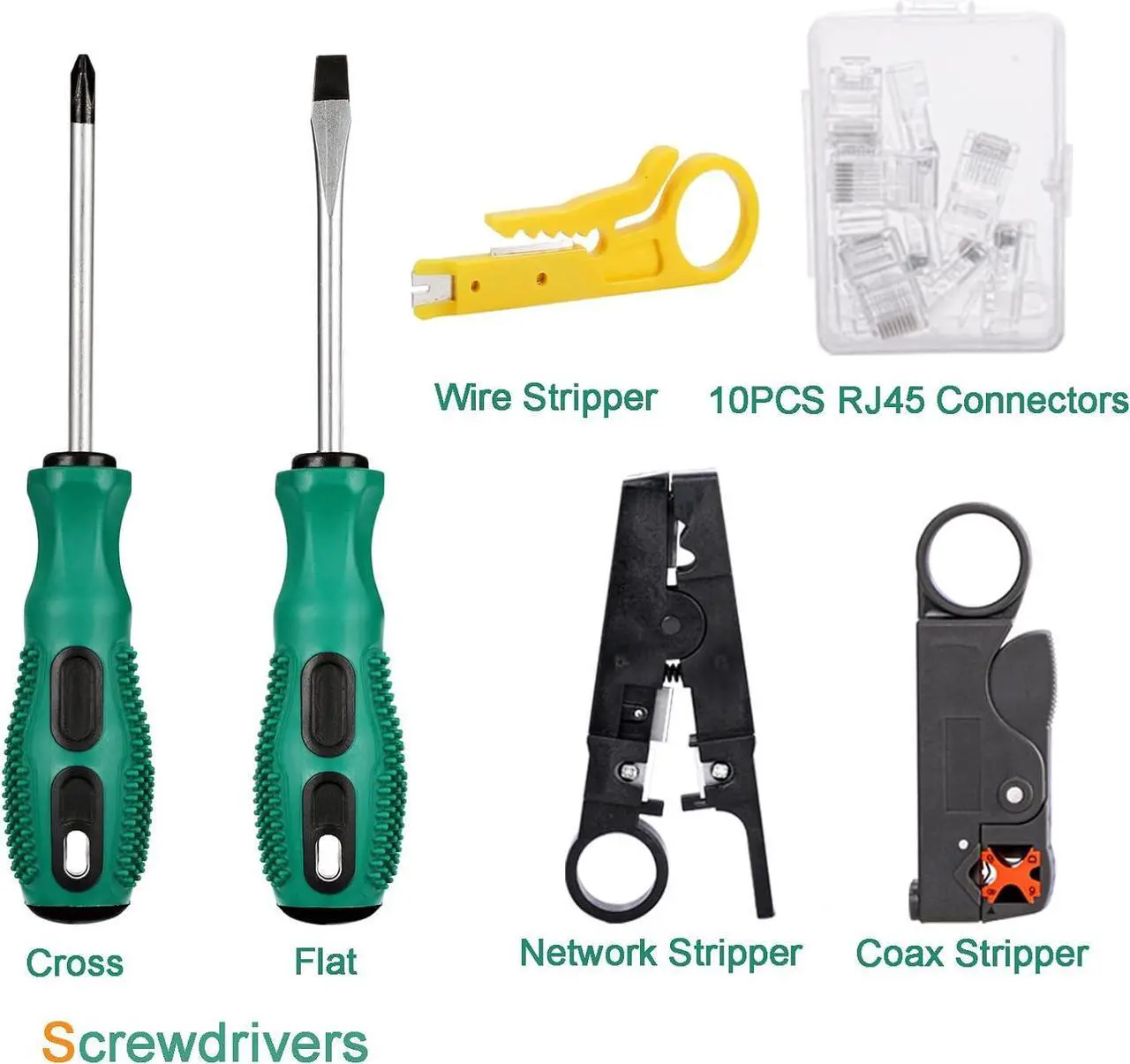 Alt view image 7 of 7 - Hiija Network Tool Kit Professional Network Maintenance LAN Cable Tester, RJ45 Crimper 9 in 1 Repair Tools RJ45 Crimp Tool, 8P8C RJ45 Connectors, Cable Tester, Screwdriver, Stripping Pliers