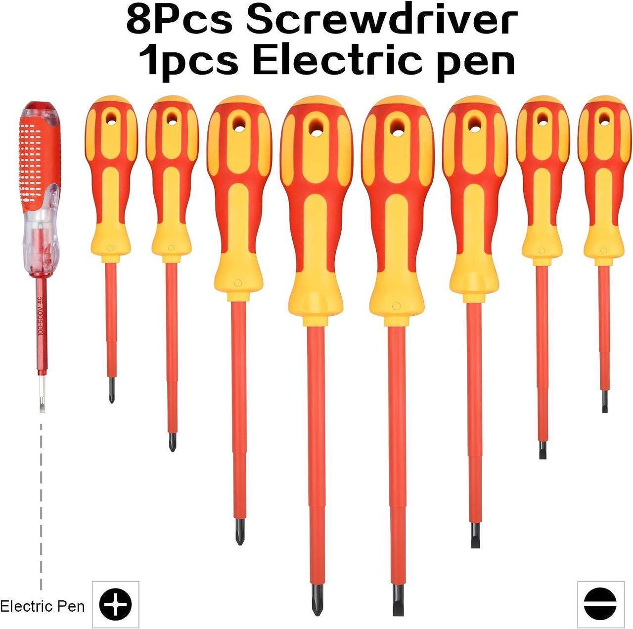 Alt view image 2 of 7 - uoboeuq 9 Piece 1000V Insulated Electrician Screwdrivers Set with Magnetic Tips, Slotted and Phillips Bits Non-Slip Grip, with 1 Test pen Electrical screwdriver set