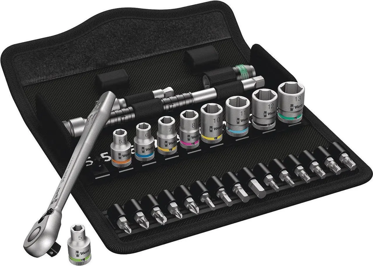 Main image of Wera 05004018001 8100 SA 8 Zyklop Metal Ratchet Set with Switch Lever, 1/4" Drive, Metric, 28 Pieces