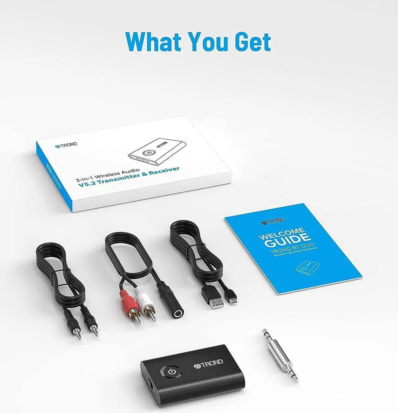 Alt view image 7 of 7 - TROND Bluetooth 5.2 Transmitter Receiver, 2-in-1 Bluetooth Adapter for TV to Airpods or Wireless Headphones, Low Latency, 3.5mm Bluetooth Audio Adapter for Airplane Gym Equipment Home Stereo