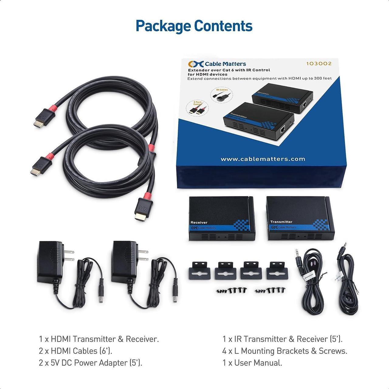 Alt view image 7 of 7 - Cable Matters Wall Mount HDMI Extender (HDMI Over Ethernet Cable) with TCP/IP Support for 1-to-Many Setup - Up to 300 Feet